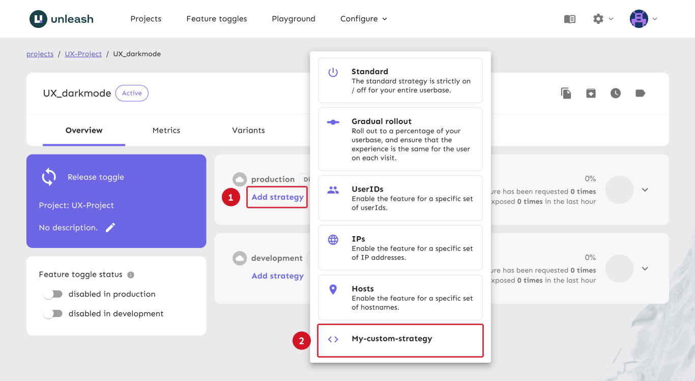 The strategy configuration screen for the custom &quot;TimeStamp&quot; strategy from the previous step. The &quot;enableAfter&quot; field says &quot;2021-12-25 00:00&quot;.